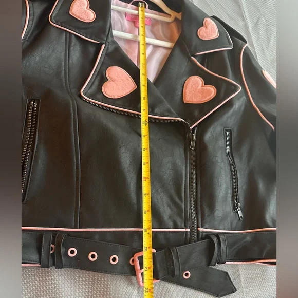 NWOT Sugar Thrillz Moto Jacket with Puffy Pink Heart Accents - Picture 8 of 9